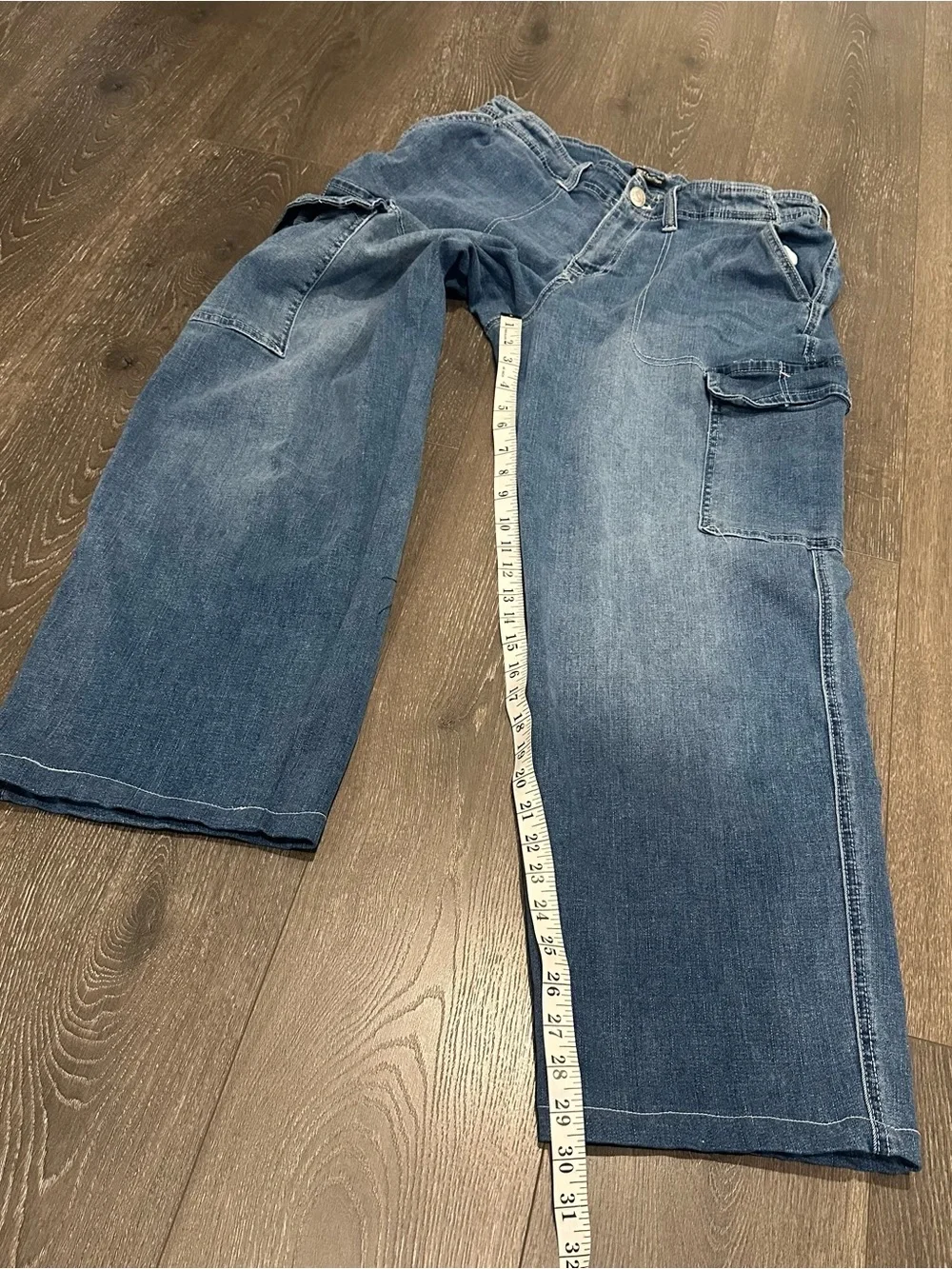 True Religion Men's Washed Blue Relaxed Cargo Jeans